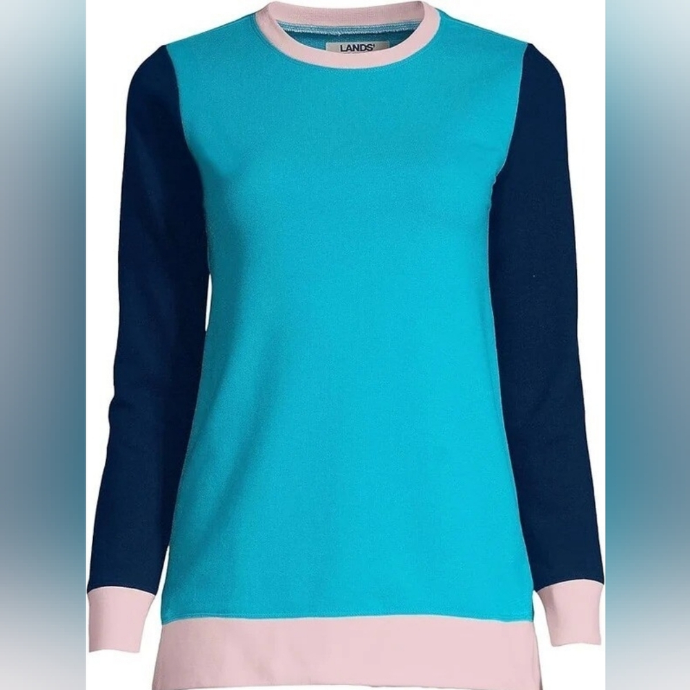 Lands End Colorblock Sweater with Blue and White Accents - Picture 2 of 7
